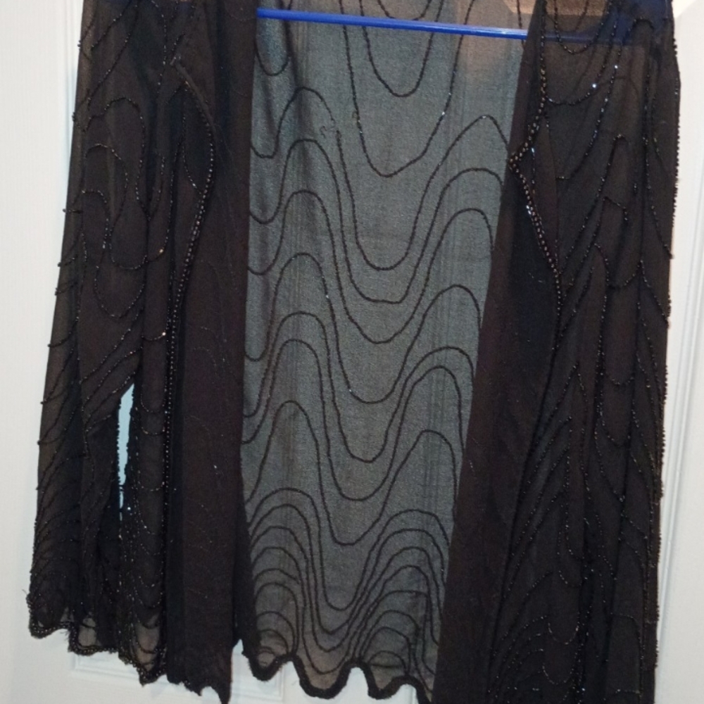 Black Beaded Sheer Shawl